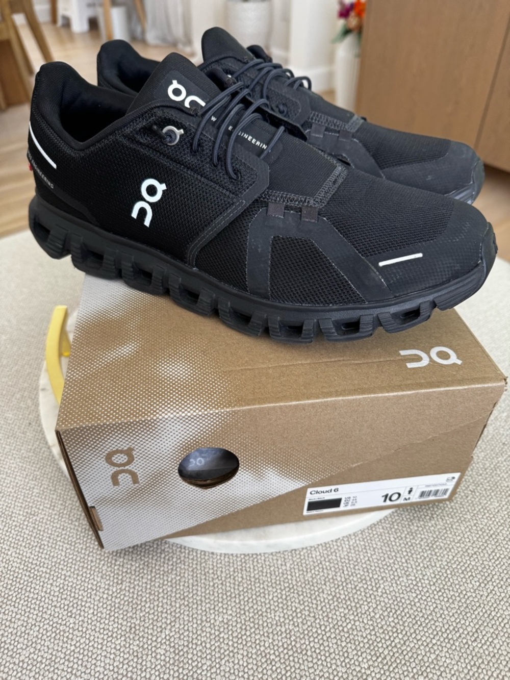 On Running Cloud 6 Men's Running Shoes - Black with White Logos